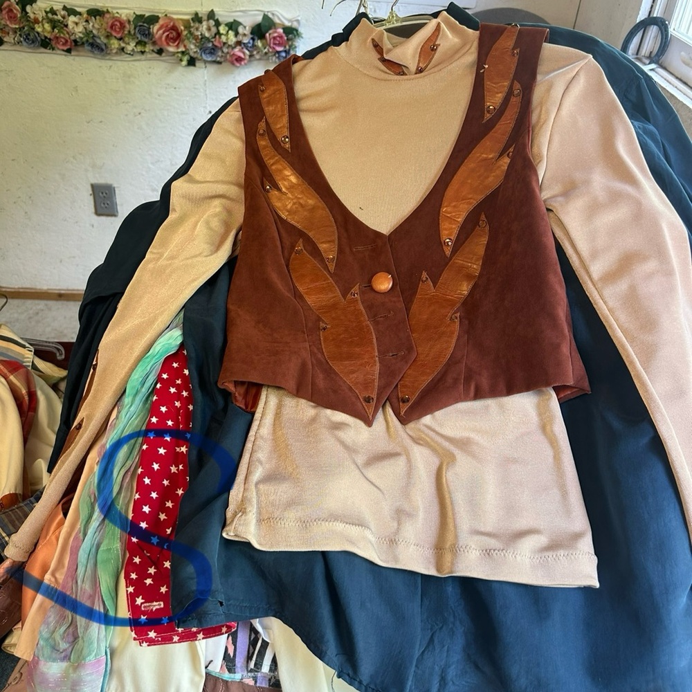 Brown and Tan Suede Vest with Long Sleeve Top